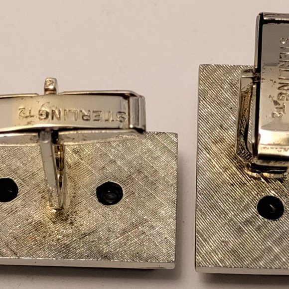 Solid Sterling Silver Green Marble Onyx Inlay Cufflinks - Picture 5 of 7